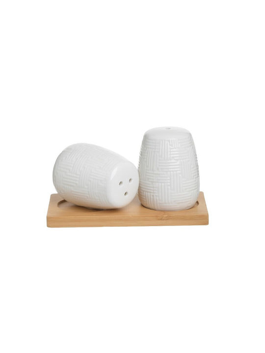 Click Salt and Pepper Set Ceramic with Stand White -Natural 2pcs