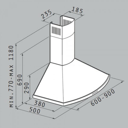 Pyramis Οβάλ Classic 90 Απορροφητήρας Καμινάδα 90cm Inox
