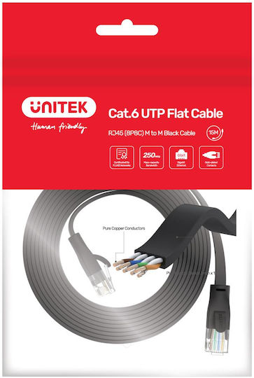 Unitek Flat U/UTP Cat.6 (Gigabit) Καλώδιο Δικτύου Ethernet 20m Μαύρο