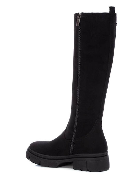 Suede Women's Boots with Zipper Black
