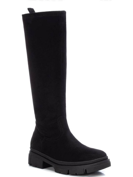 Suede Women's Boots with Zipper Black