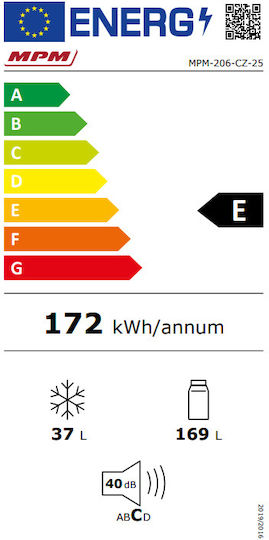 MPM Ψυγείο Δίπορτο 206lt Υ143xΠ55xΒ56εκ. Μαύρο MPM-206-CZ-25