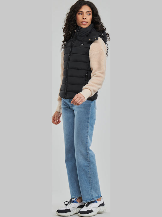 Fuji Women's Short Puffer Jacket for Winter with Hood Black