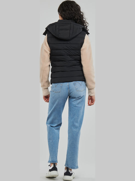Fuji Women's Short Puffer Jacket for Winter with Hood Black