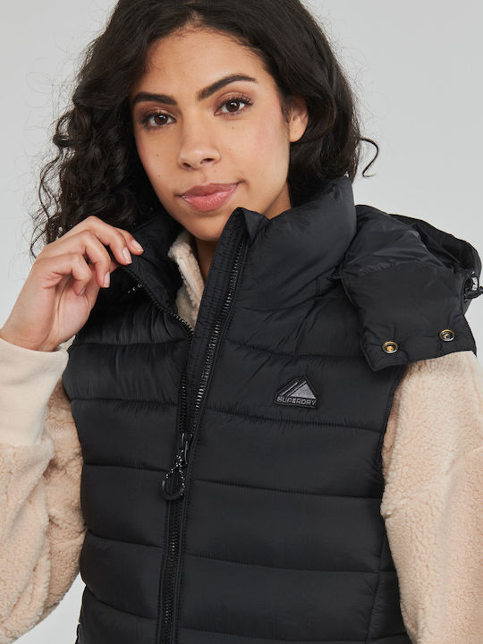 Fuji Women's Short Puffer Jacket for Winter with Hood Black