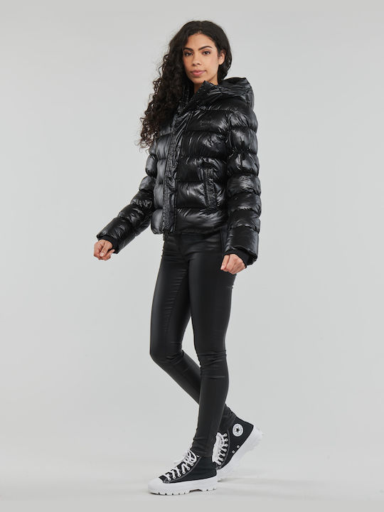 Superdry Women's Short Puffer Jacket for Winter with Hood Black