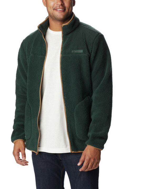 Men's Fleece Cardigan with Zipper Green