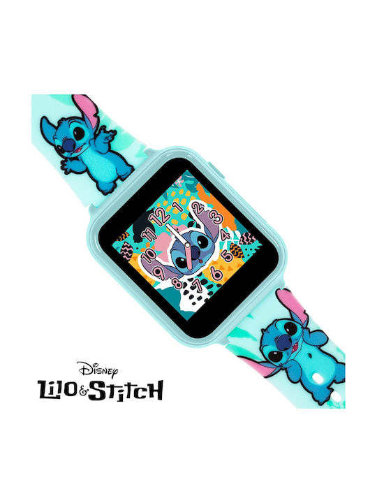 Disney Детски Часовник Stitch с Каучукова/Пластмасова Каишка Тюркоазен