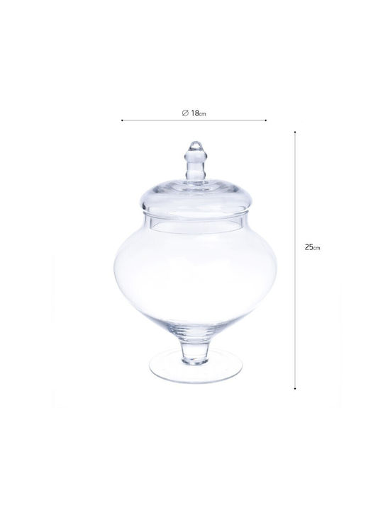 Inart Glass Sweet Jar Glass with Cap and Foot 18x18x28cm Transparent