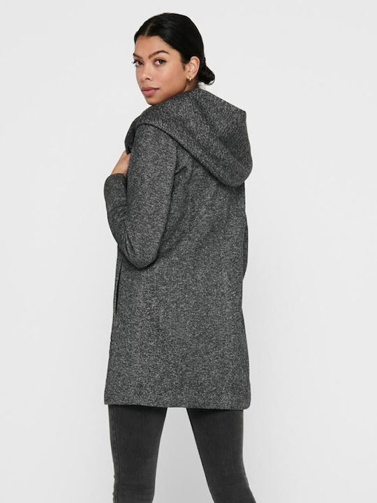 Only Women's Short Half Coat with Zipper and Hood Dark Grey