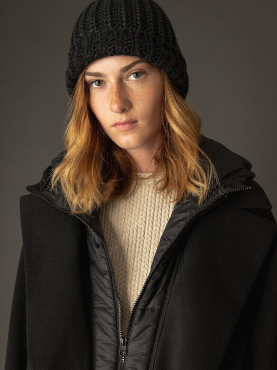 Damen Schwarz Mantel Oversized mit Kapuze