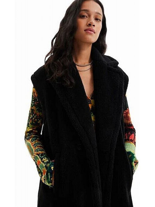 Abrig Γυναικείο Μαύρο Παλτό Oversized με Κουμπιά