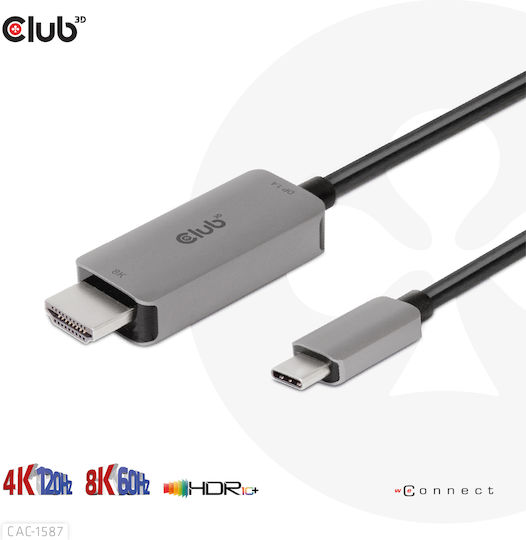 Club3D HDMI 2.1 Ultra High Speed 48Gbps 4K 120Hz HDR VRR Cable HDMI Male - USB-C Male 3m Black