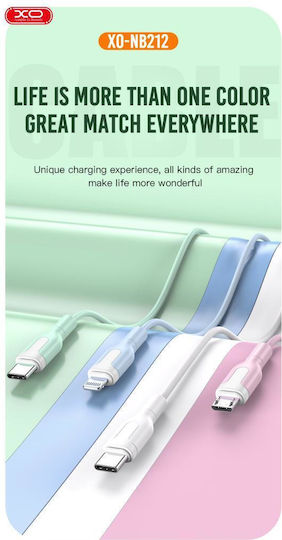 XO NB212 Regular USB 2.0 to micro USB Cable Λευκό 1m