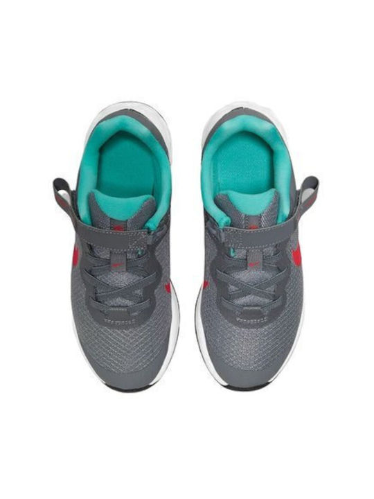 Revolution 6 Flyease Kids Sports Shoes Running with Laces Smoke Grey / Washed Teal / Siren Red