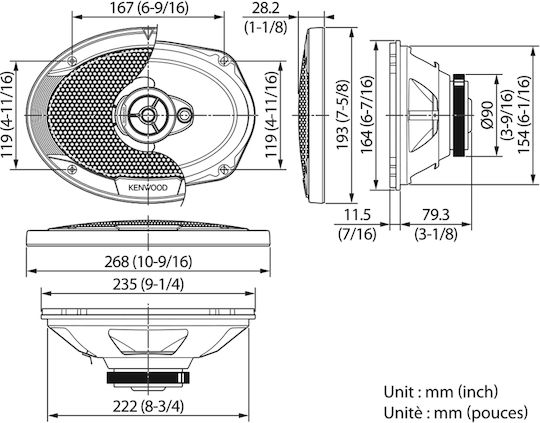 Kenwood Set Auto-Lautsprecher KFC-S6976EX 6x9" mit 80W RMS (3 Weg)