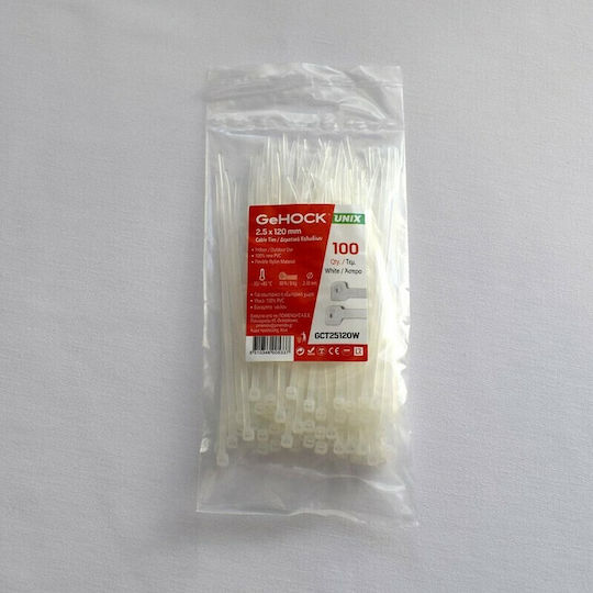 GeHock Pack of 100pcs White Plastic Cable Ties 160x2.5mm 60-025160