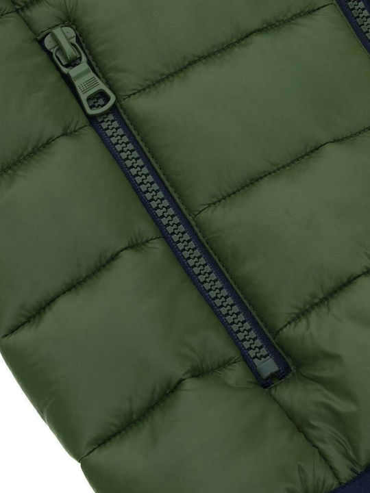 Kids Quilted Short Coat with Hood Khaki