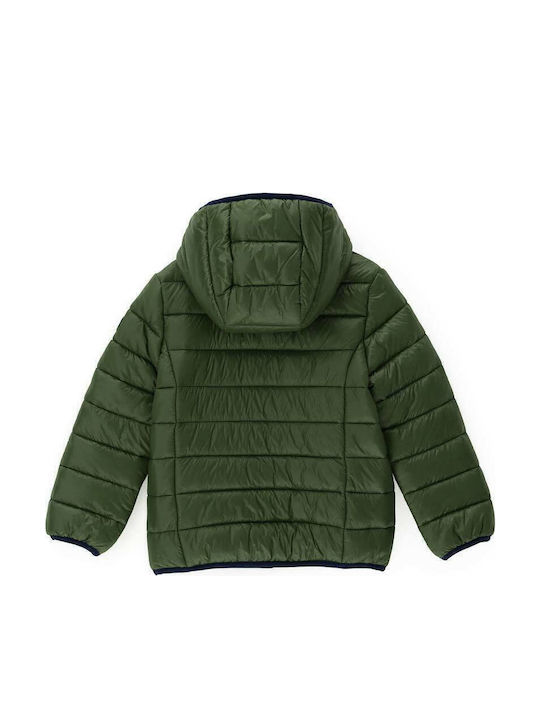 Kids Quilted Short Coat with Hood Khaki