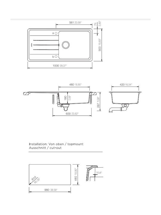 Schock Cristalite Element 110-31100-1441 Drop-In Мивка от Синтетичен Гранит Ш100xД50см Croma