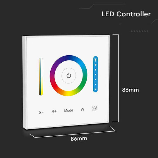 V-TAC Wall Mounted Dimmer Switch with Frame LED Strip Touch in White Color
