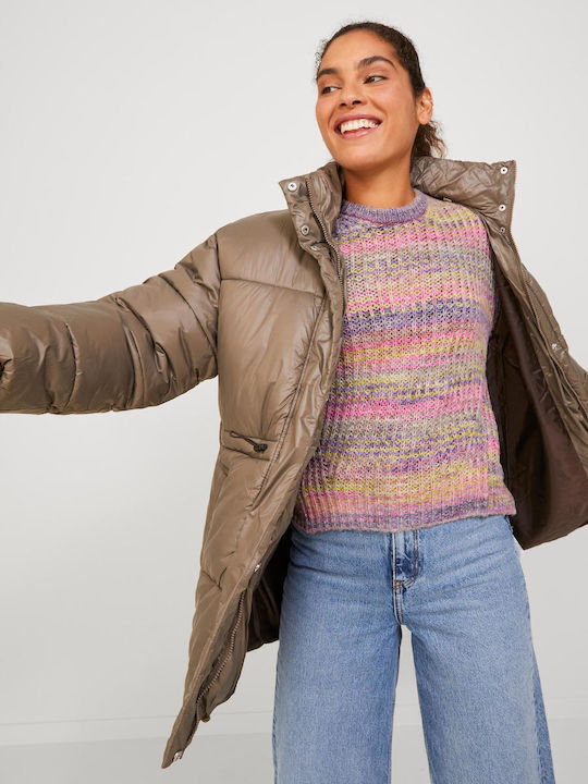 Women's Short Puffer Jacket for Winter Khaki
