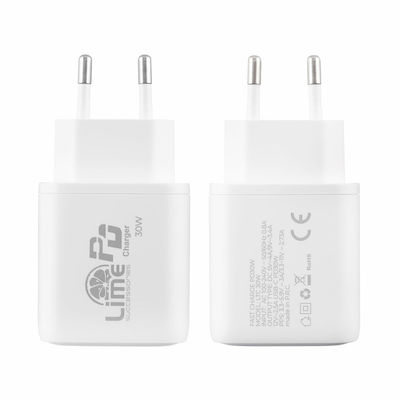 Lime Charger Without Cable with USB-C Port 30W Power Delivery / Quick Charge 3.0 White (LTC30W)