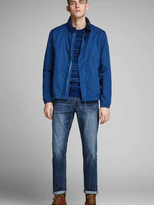 Mike Men's Elastic Jeans Pants with Regular Tapered Fit Stonewashed Denim