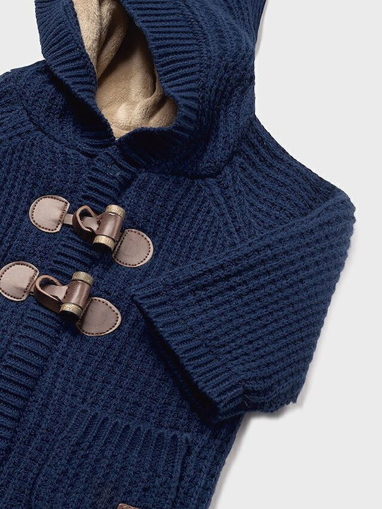 Kinderstrickjacke Baumwolle mit Kapuze Marineblau