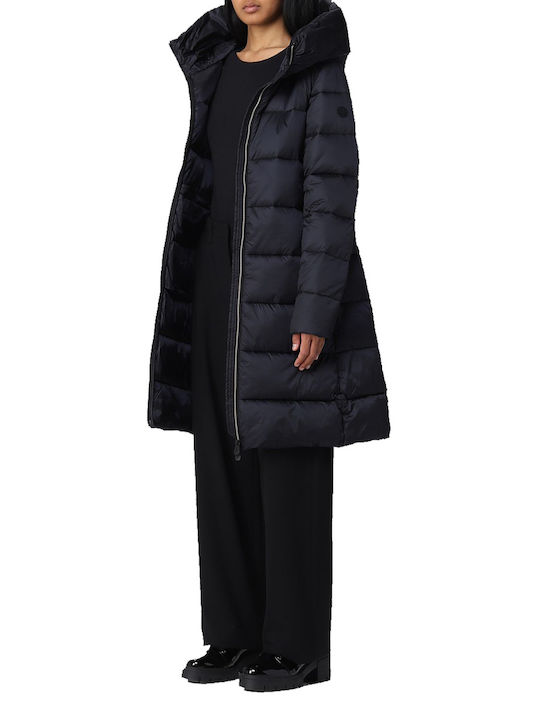 Save The Duck Lysa Women's Long Puffer Jacket for Winter with Hood Black