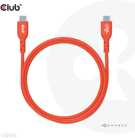 Club3D USB 2.0 Cable USB-C male - USB-C 240W PD Πορτοκαλί 2m CAC-1573