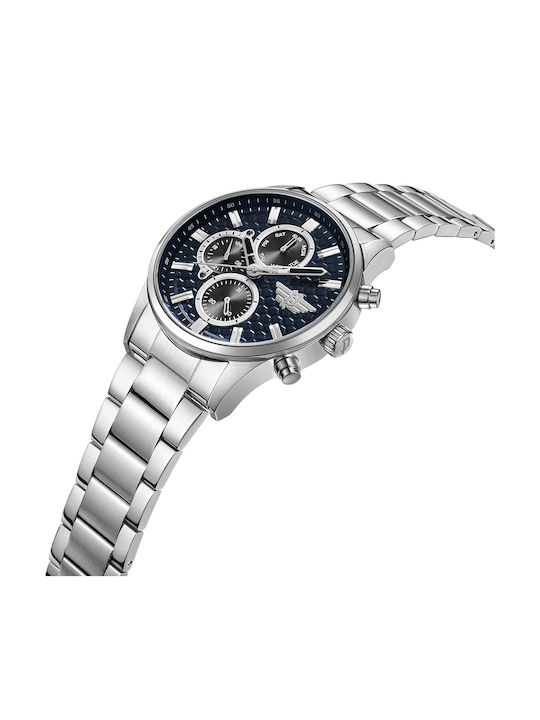 Police Tauriko Herrenuhr 45mm Chronograph Batterie mit Silber Metallarmband