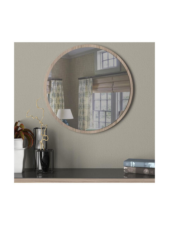 ArteLibre Makur Wall Mirror with Beige Plastic Frame Diameter 60cm 1pcs