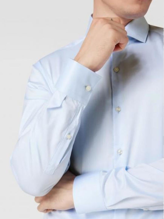 Kason Long Sleeve Cotton Shirt In Narrow Fit Light Blue