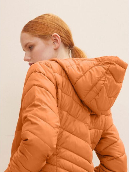 Tom Tailor Women's Short Puffer Jacket for Winter with Hood Orange