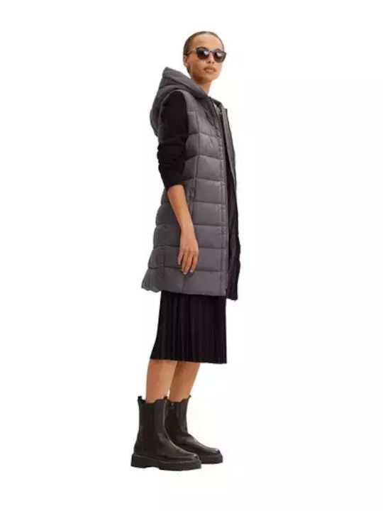 Tom Tailor Lang Damen Ärmellos Puffer Jacke für Winter Evident Anthracite