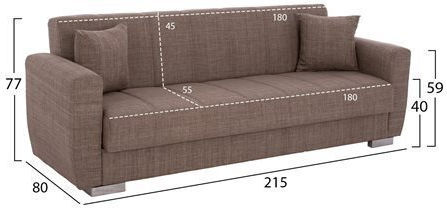 Polya Three-Seater Couch Bed with Storage Space Brown 215x80x77 cm