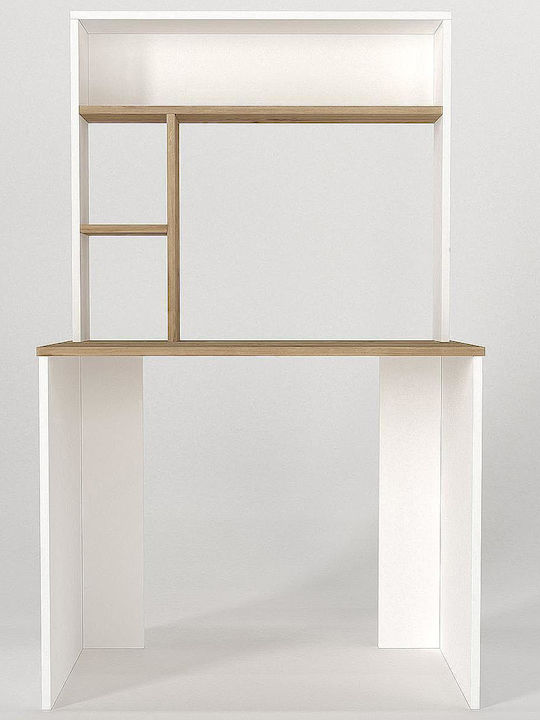 Desk Arago Wooden with Bookshelf White / Natural 90x45x148cm