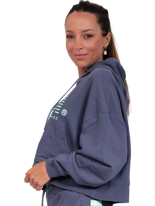 Cropped Women's Sweatshirt Hooded Blue Denim