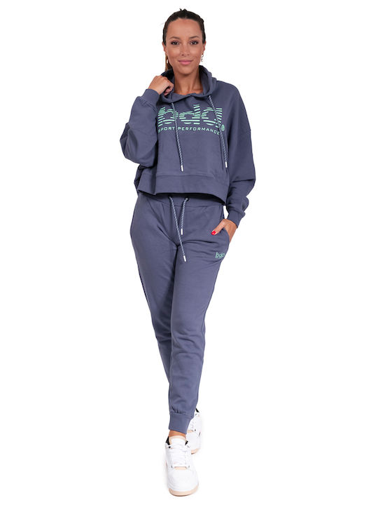 Cropped Women's Sweatshirt Hooded Blue Denim