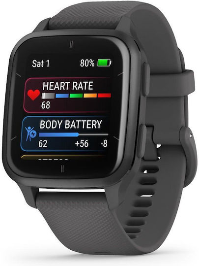 Garmin Venu Sq 2 Aluminium 40mm Waterproof Smartwatch with Heart Rate Monitor (Slate Aluminium Bezel with Shadow Grey Case and Silicone Band)