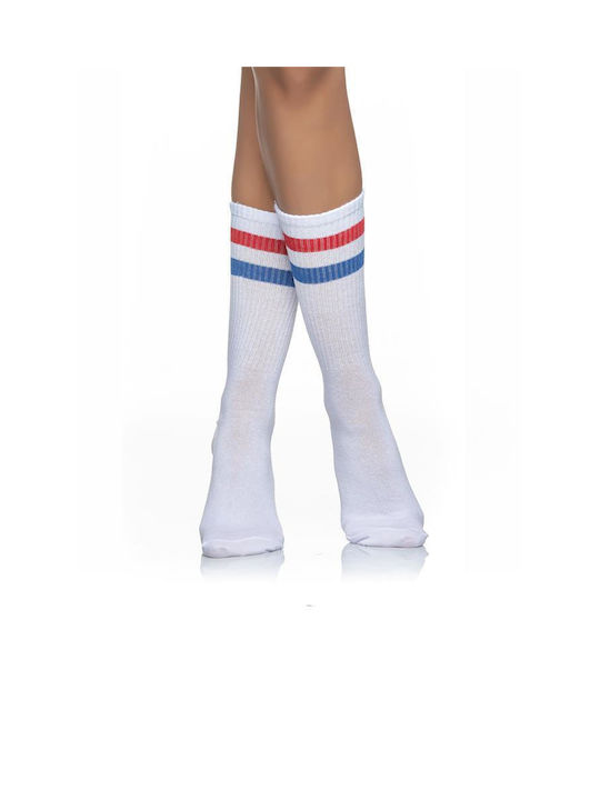 SPORTY WOMEN'S COTTON SOCKS WITH WIDE ELASTIC BAND AND STRIPES 3122 WHITE/BLUE/RED