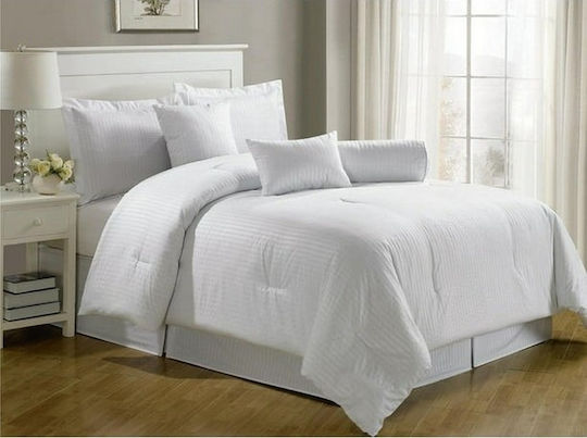 Le Blanc Summer Duvet Dobby Stripe Bettdecke Hotel Größe Queen L240xW220cm. Weiß