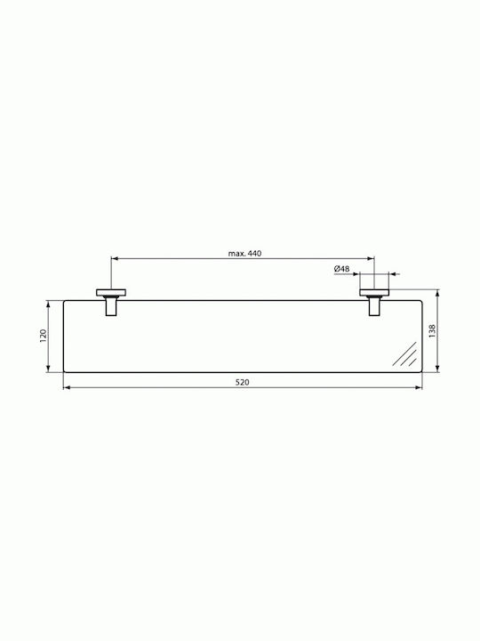 Ideal Standard IOM A9124 A9124AA An der Wand montiert Badezimmerregal Glas mit 1 Regal 52x12x4.8cm