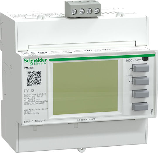 Schneider Electric PM3255 Αναλυτής Ενέργειας Ηλεκτρολογικού Πίνακα Ψηφιακό Ράγας Μονοφασικό Modbus METSEPM3255