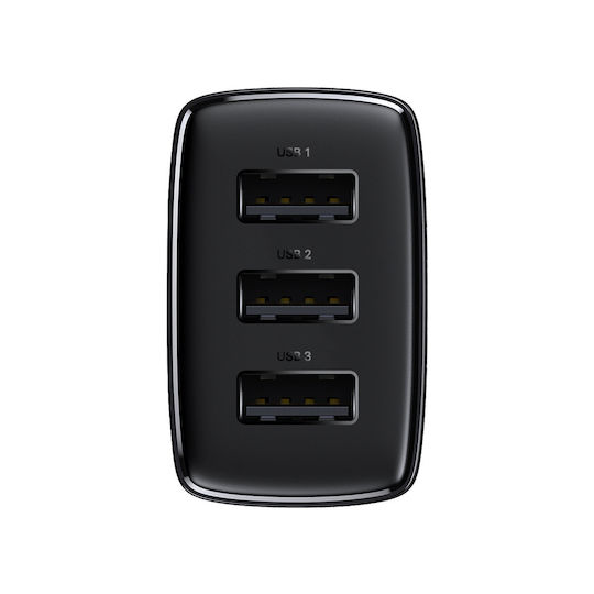 Baseus Φορτιστής Χωρίς Καλώδιο με 3 Θύρες USB-A 17W Μαύρος (Compact)