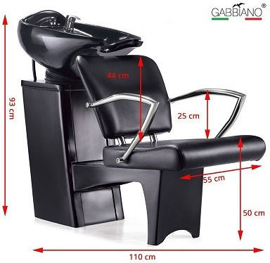 Barber Modena Λουτήρας Σταθερός με Μαύρη Καρέκλα από Συνθετικό Δέρμα Μ110xΠ93εκ.
