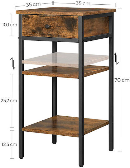 Wooden Bedside Table with Metallic Legs Brown 35x35x70cm