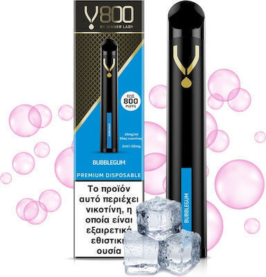 Dinner Lady V800 Единично Употребима Електронна Цигара 800 Вдишвания Bubble Gum 2ml 20mg Черен