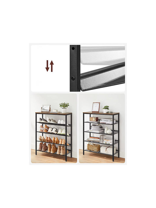 Metalică Suport pentru pantofi cu 5 Rafturi Neagră L75xW28xH93cm